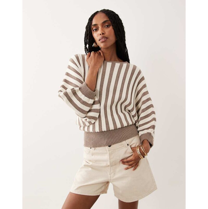 ASOS DESIGN knitted oversized top in brown stripe-Multi