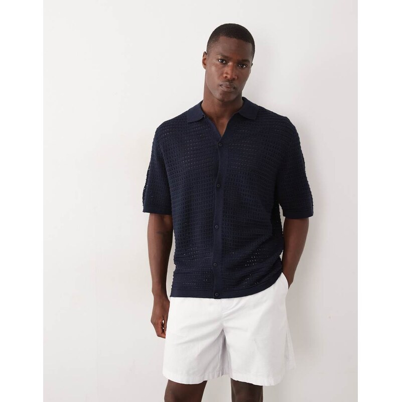 ASOS DESIGN relaxed knitted button through in navy