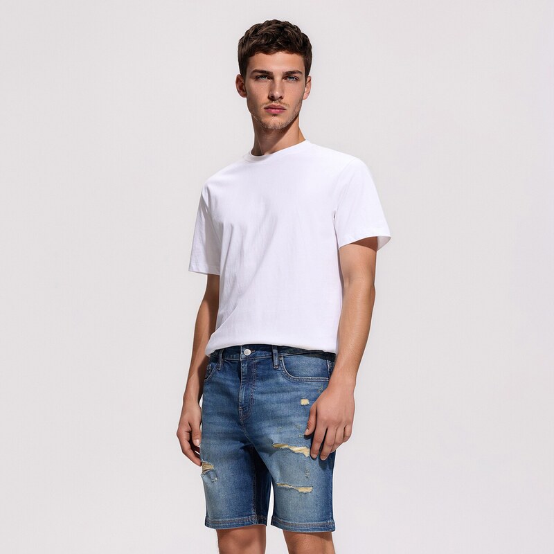 Reserved - Džínové šortky s prodřením - indigo jeans