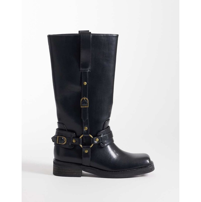 Public Desire Fig harness knee boots in black