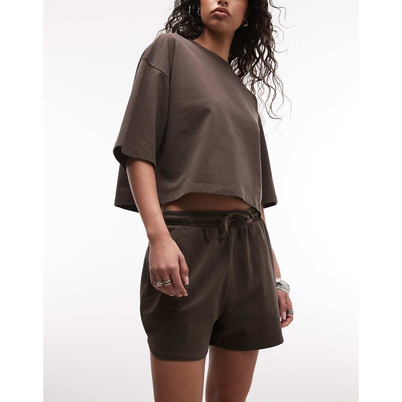 Noisy May jersey short co-ord in washed brown