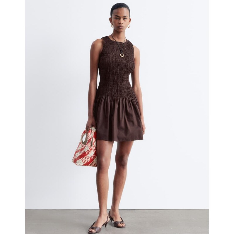 & Other Stories drop waist mini smock dress in chocolate brown