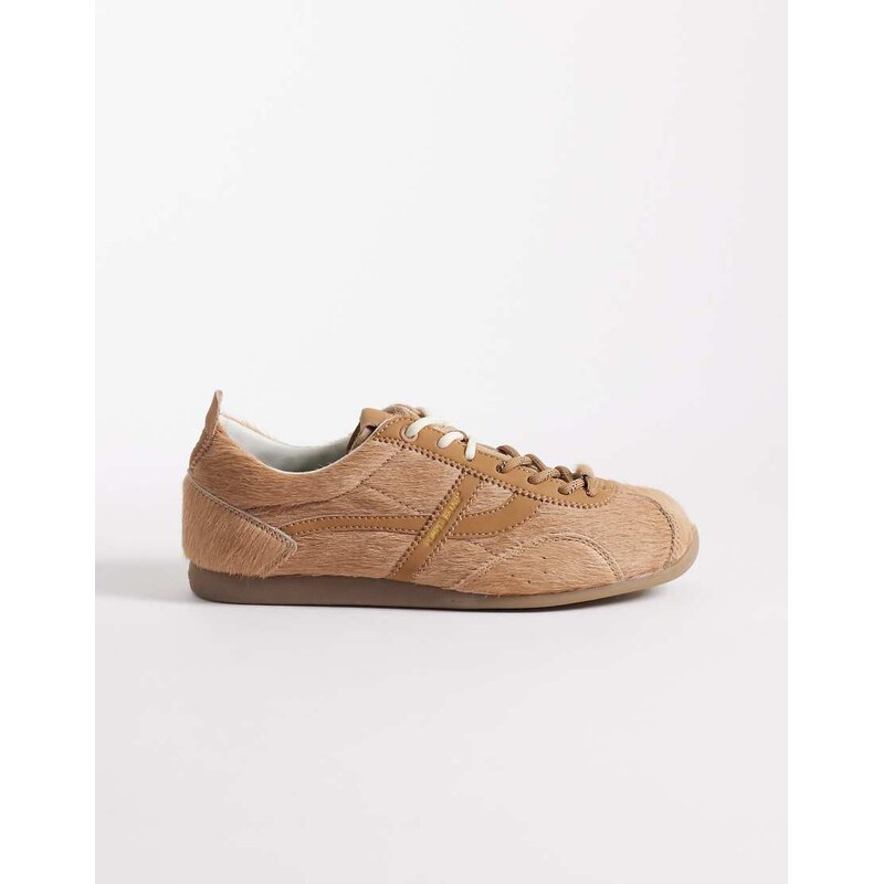 Pompeii UK Pompeii gemini faux fur detail trainers in caramel