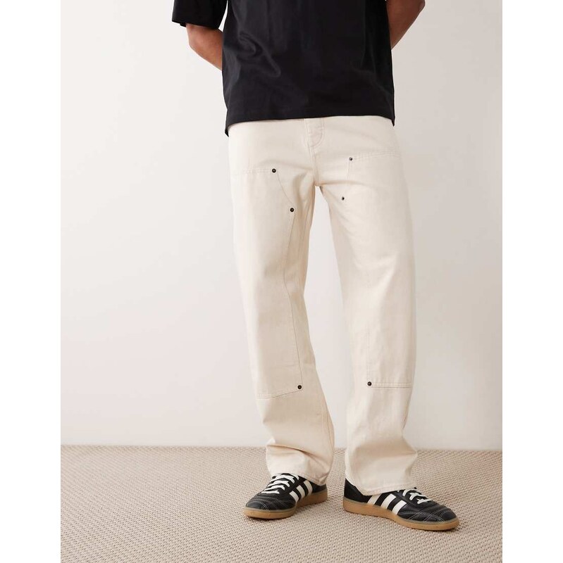 Hugo Blue carpenter trousers in ecru-White
