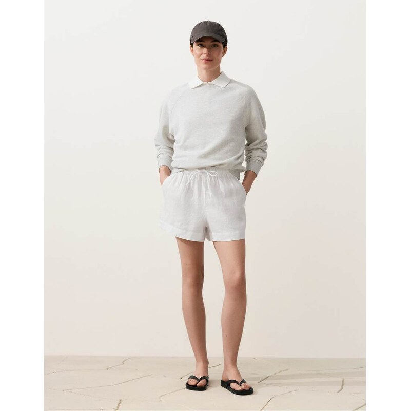 OYSHO 100% linen mid-rise shorts in off-white