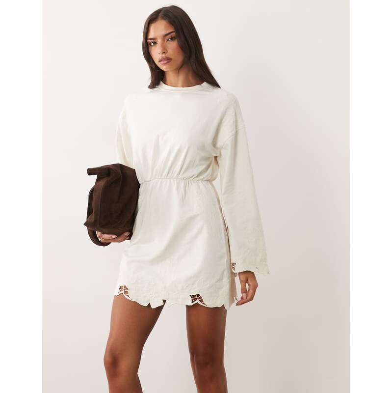 ASOS DESIGN premium cutwork and embroidery mini sweat dress in