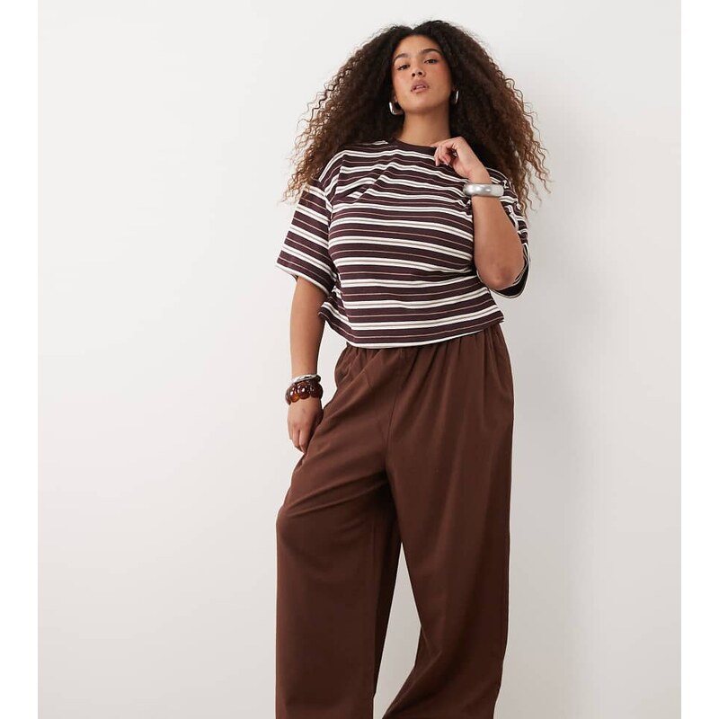ASOS Curve ASOS DESIGN Curve linen co-ord trouser in brown