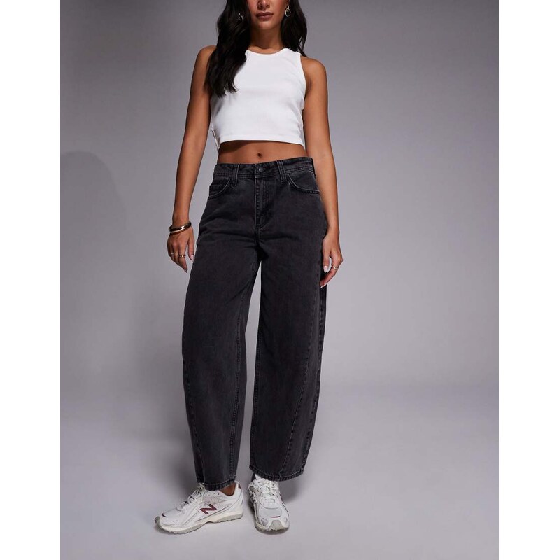 River Island barrel leg jeans with seam detail in black