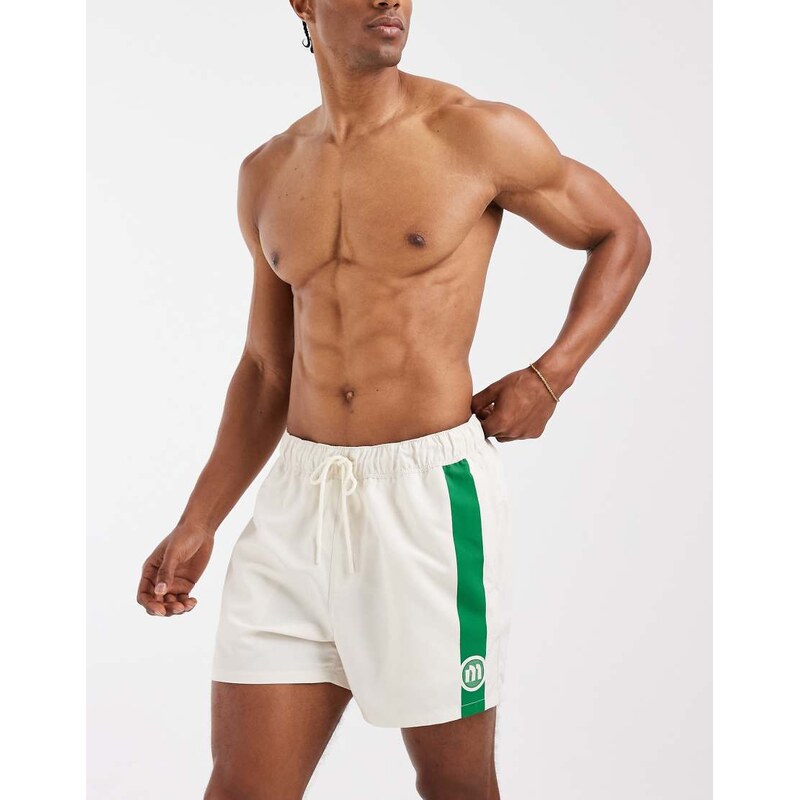 ASOS DESIGN swim shorts in short length with placement stripe in