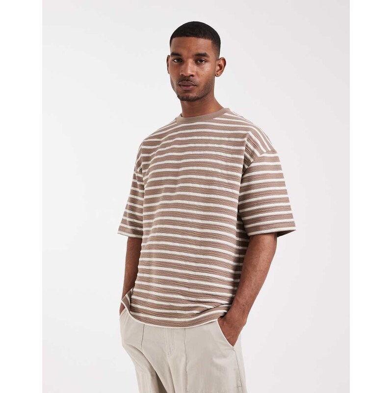 ASOS DESIGN oversized t-shirt in brown seersucker fabric-Multi