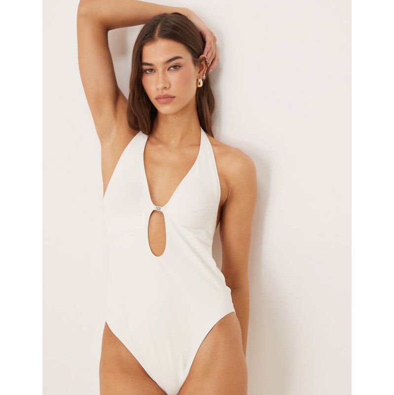 Calvin Klein luxe plunge one piece swimsuit with hardware in