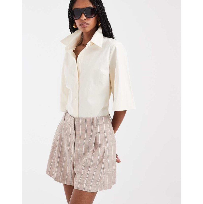 ASOS DESIGN tailored a line shorts with linen in mink stripe