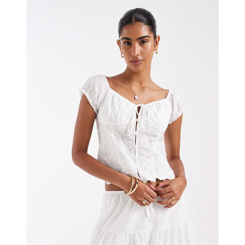 Kiss The Sky co-ord Chloe broderie top in ecru-Neutral