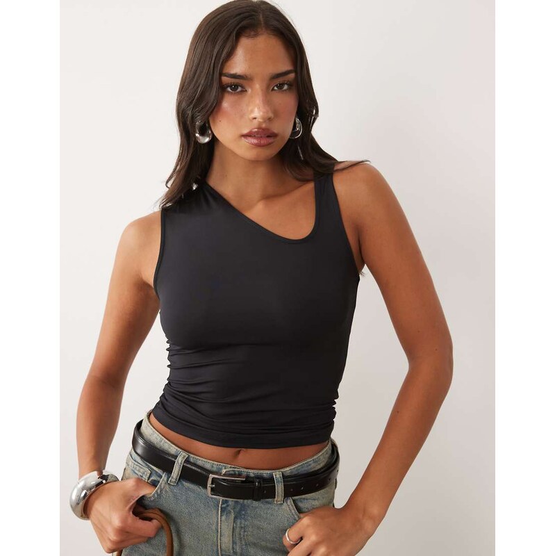 ASOS DESIGN slinky asymmetric top in black-Red