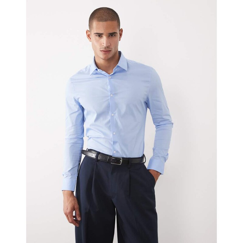ASOS DESIGN skinny stretch work shirt in light blue