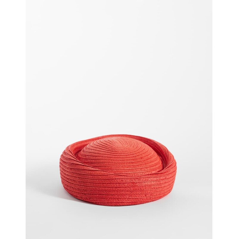 ASOS DESIGN straw pillbox hat in red