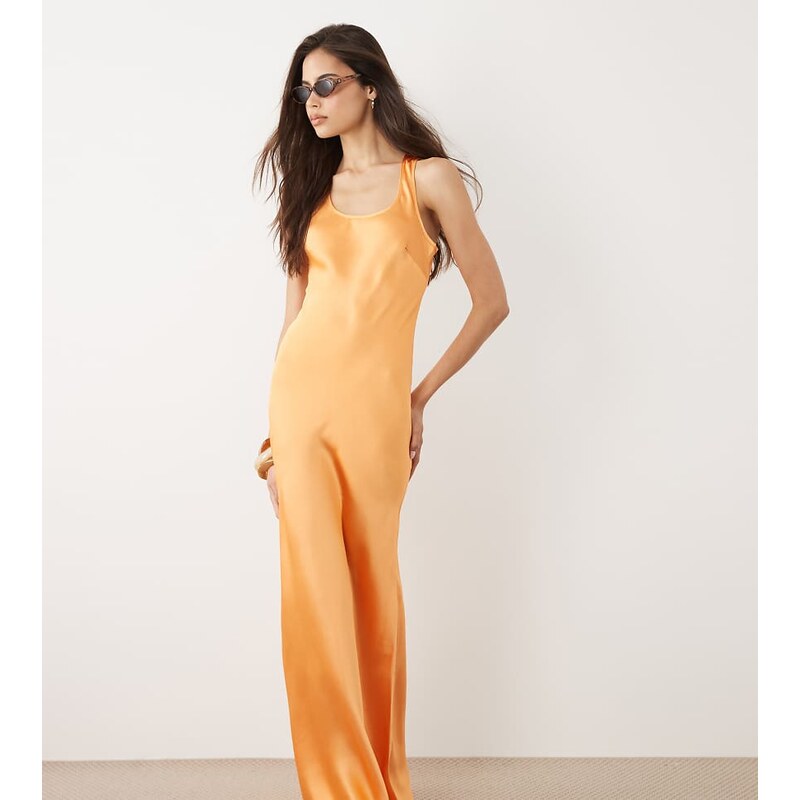 ASOS Tall ASOS DESIGN Tall scoop satin maxi dress in orange