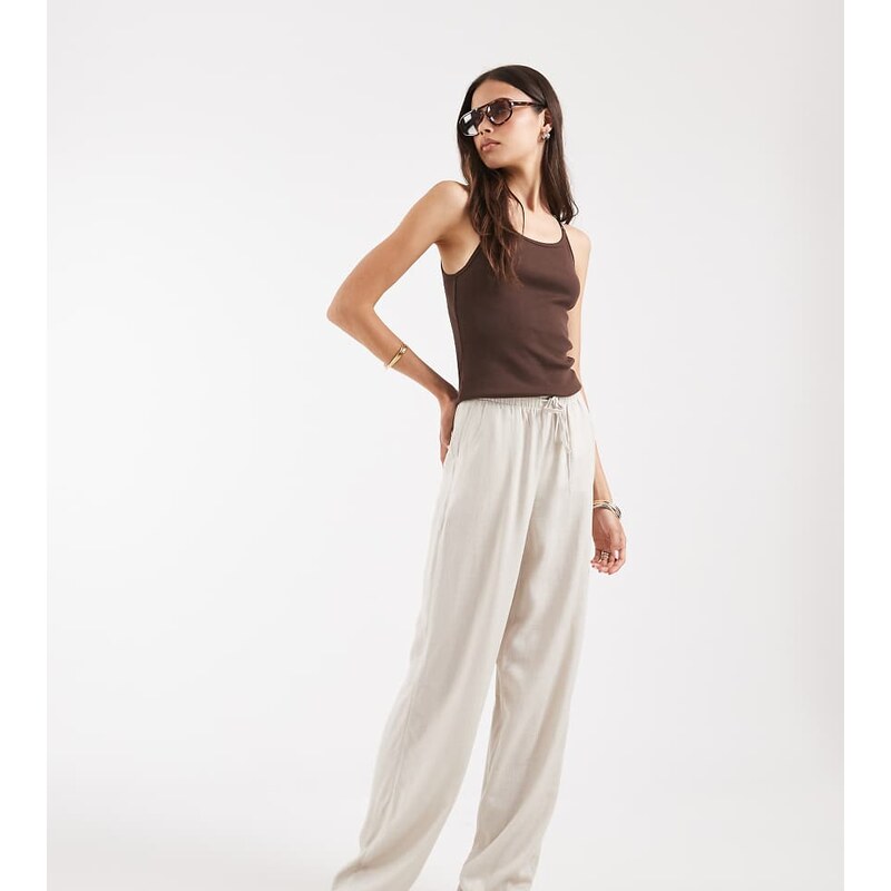 Vero Moda Tall linen touch wide leg trouser with drawstring
