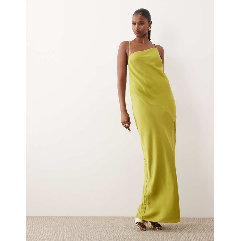 ASOS DESIGN hybrid satin panel cami maxi dress in chartreuse