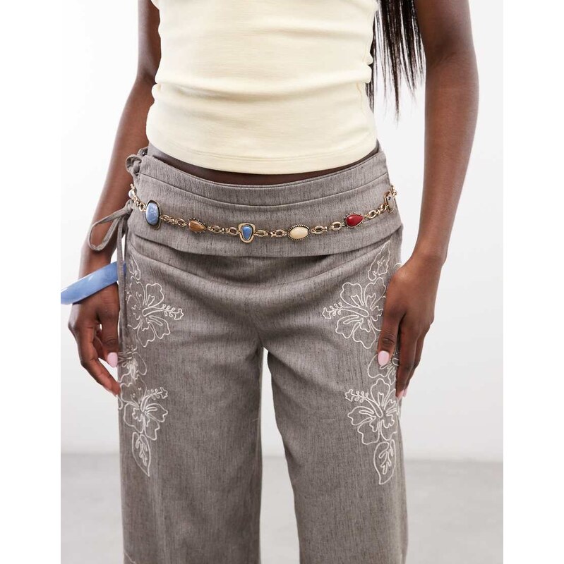 Reclaimed Vintage belt chain gem stone belt in multi