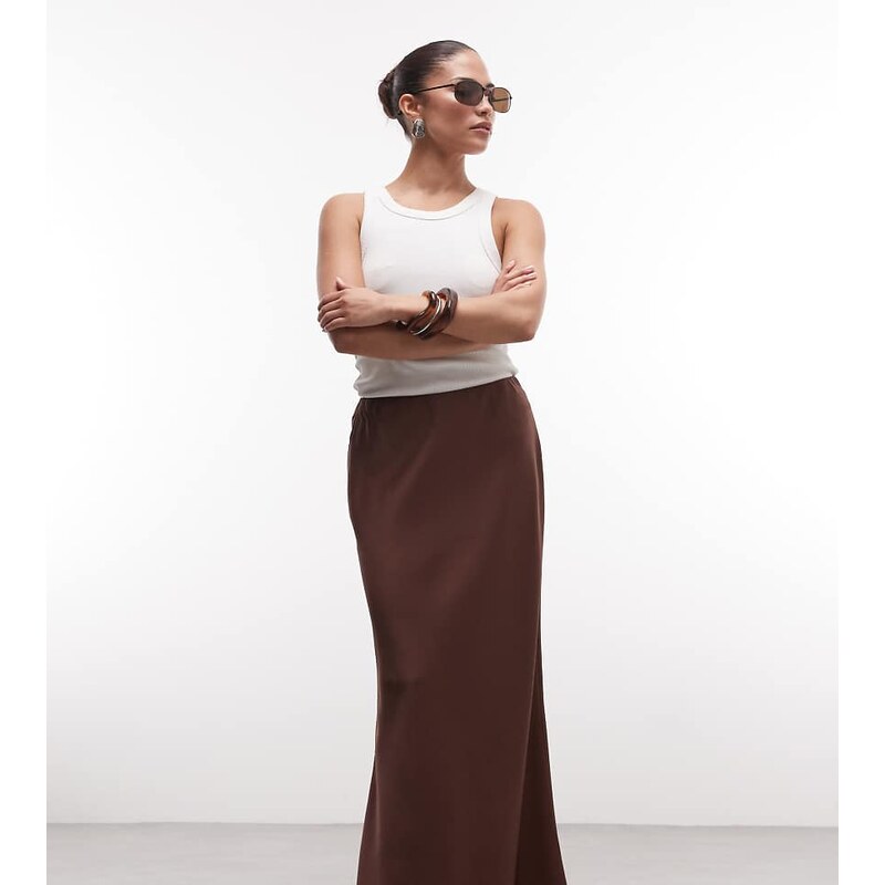 ASOS Petite ASOS DESIGN Petite satin bias midi skirt in dark
