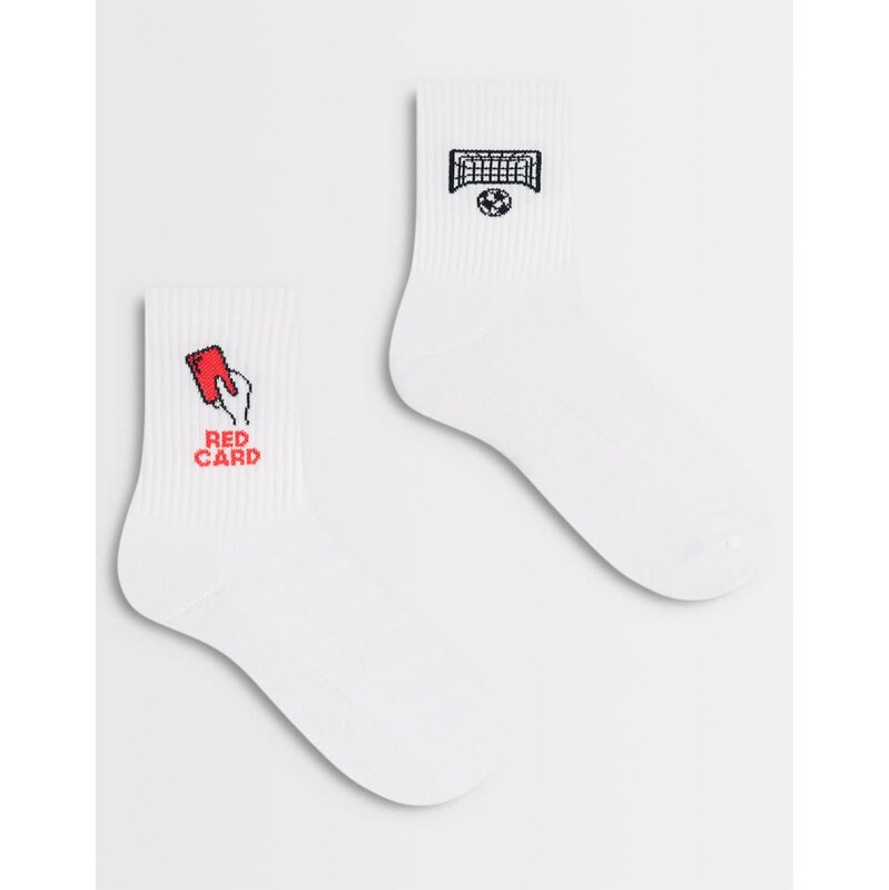 ASOS DESIGN 2 pack socks with football graphic in multi