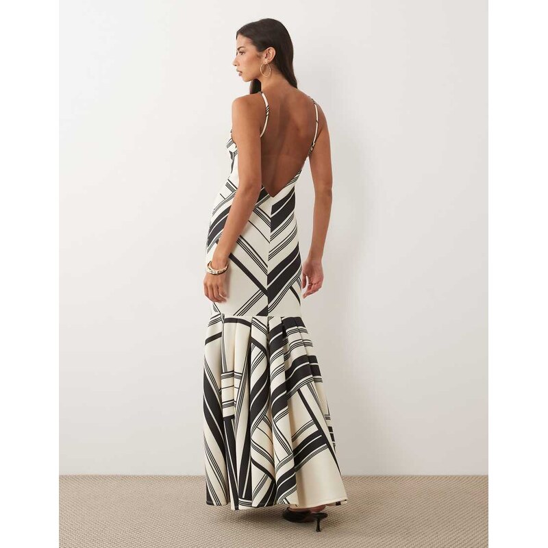 ASOS DESIGN high neck fishtail maxi dress with open back in mono