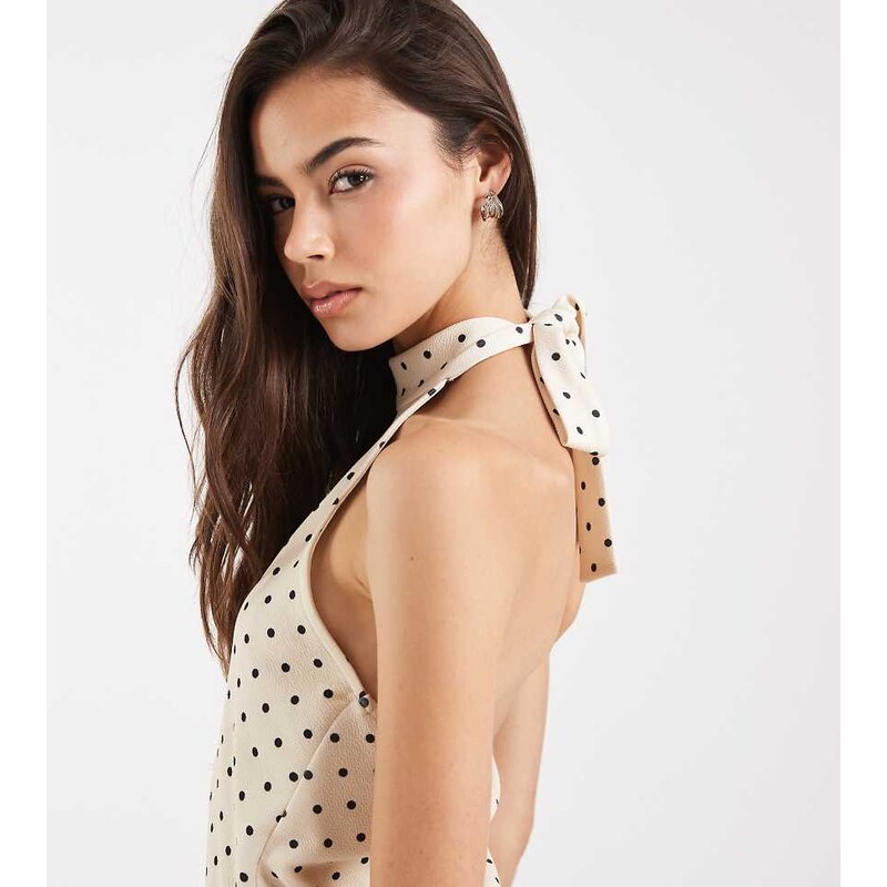 Vero Moda Tall halter neck polka dot mini dress in cream and