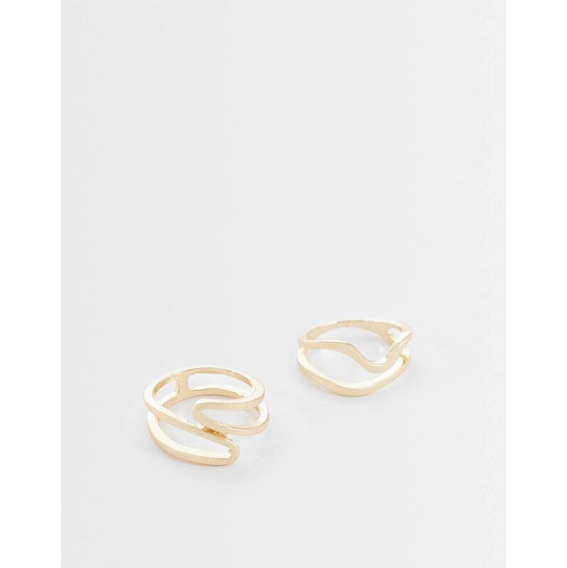 ASOS DESIGN pack of 2 rings with wavey wired design in gold tone