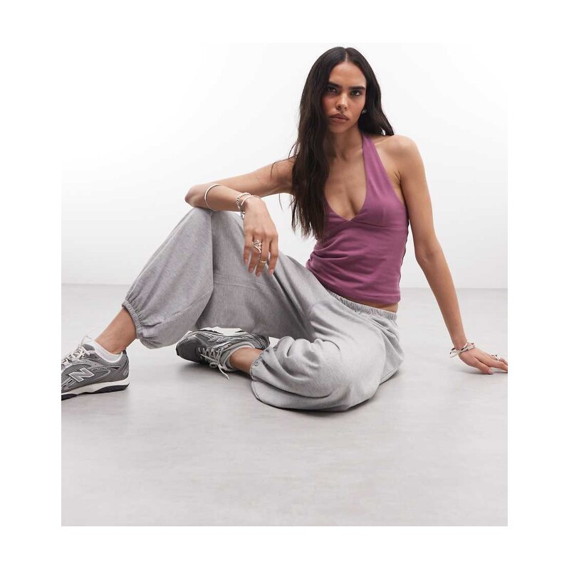 COLLUSION plunge halter neck top-Purple