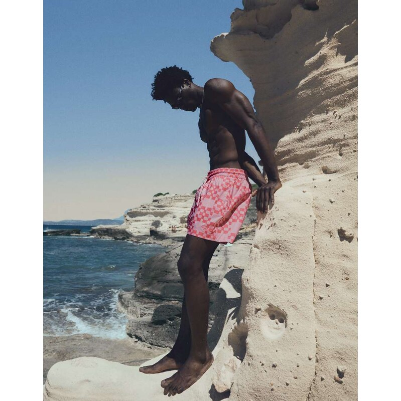 Bershka Boxy print swimsuit in pink