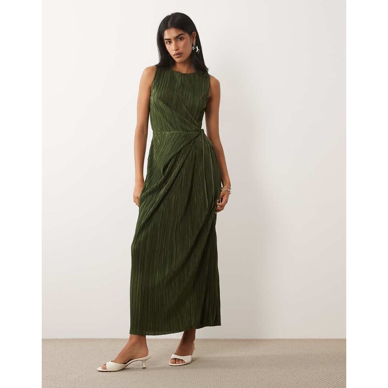 ASOS DESIGN plisse sleeveless wrap tie front maxi dress in dark
