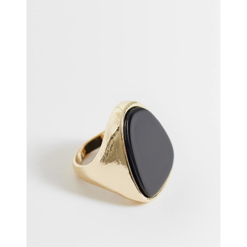 ASOS DESIGN large ring with black stone setting in gold tone