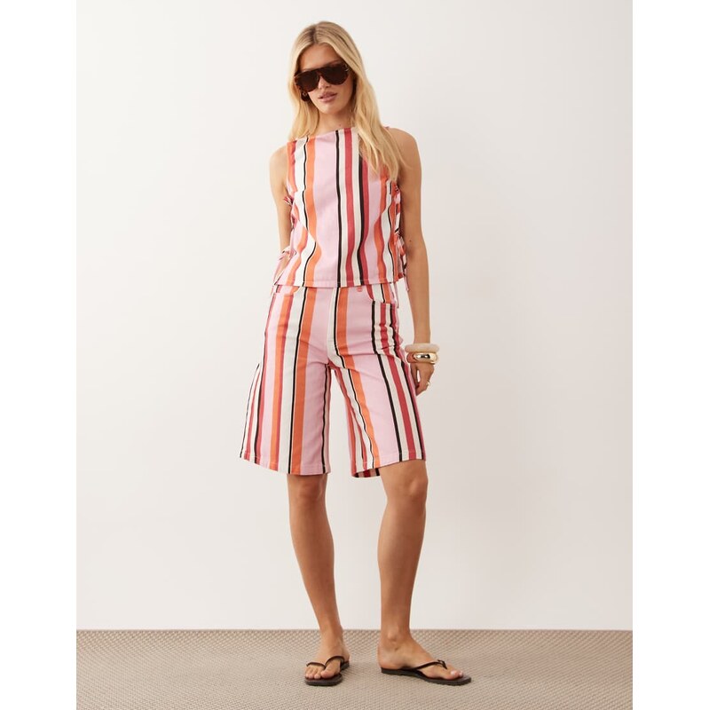 ASOS DESIGN denim bermuda short in multi stripe co-ord