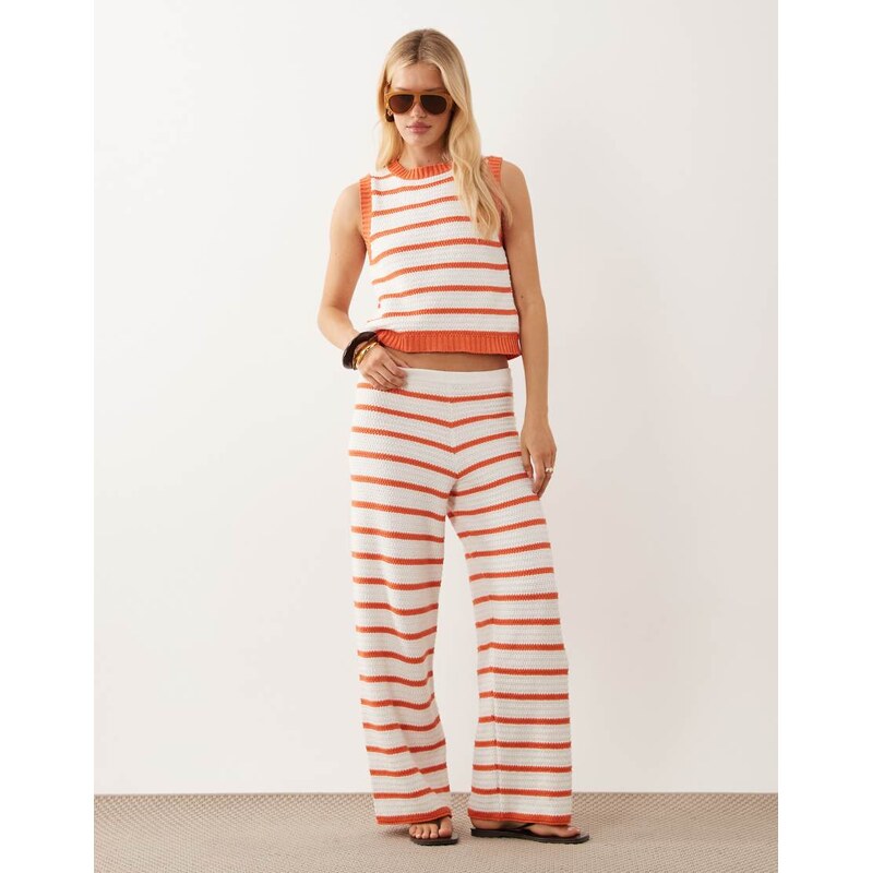 ASOS DESIGN crochet knit beach trouser co-ord in orange stripe