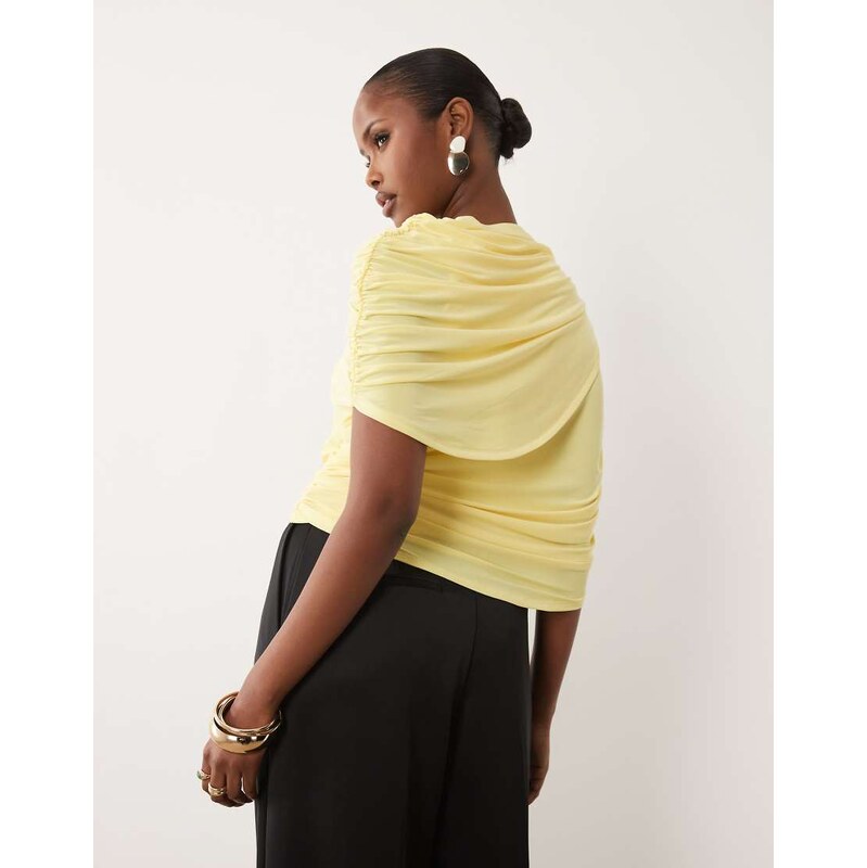 ASOS DESIGN draped asymetric wrap top in natural-White