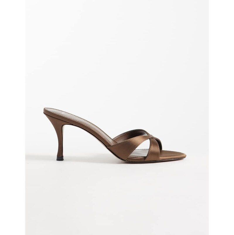 Mango cross strap heeled mule in brown