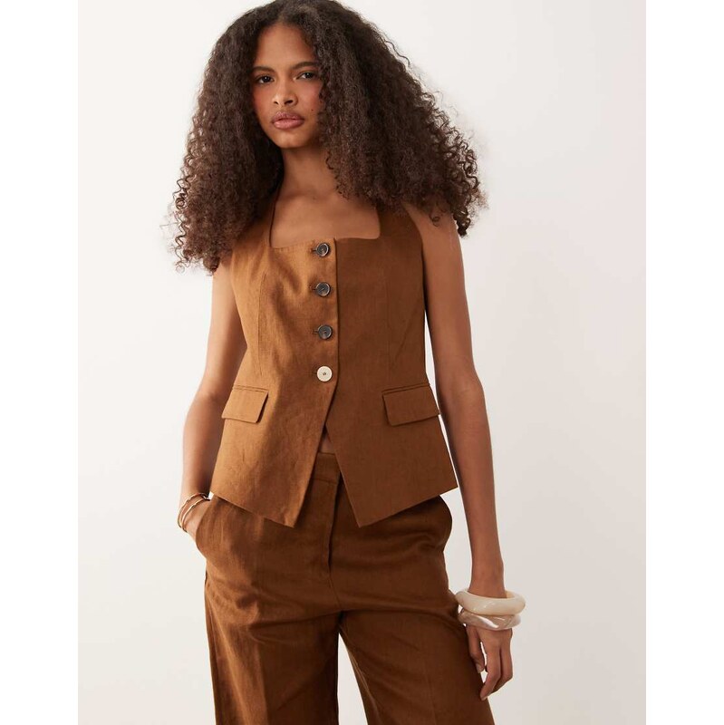 Mango Boreli halterneck waistcoat co-ord in brown