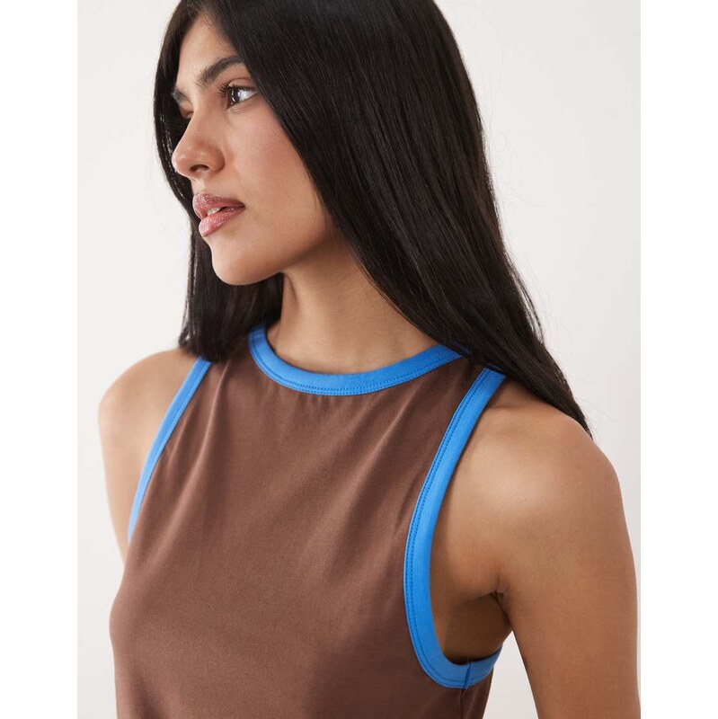 ASOS DESIGN contrast rib racer vest top in chocolate and light