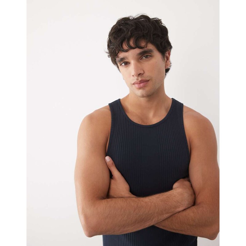 ASOS DESIGN muscle fit vest in navy smart texture