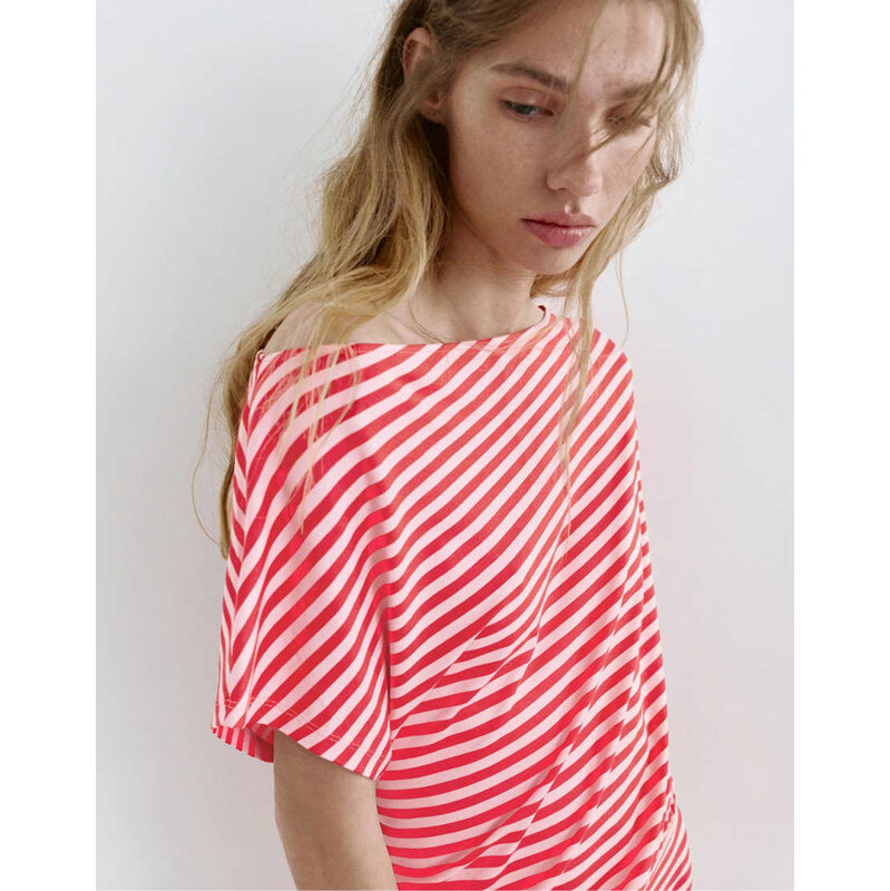 Pull&Bear Short asymmetric dress in striped-Multi