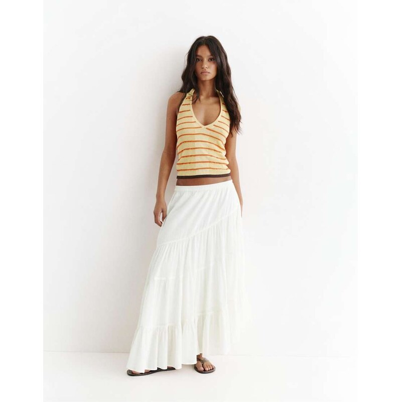 Pull&Bear White asymmetric midi skirt in white