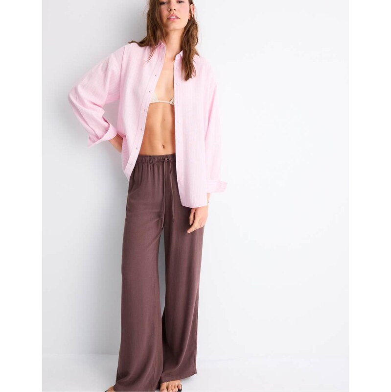 Stradivarius Linen-effect shirt in dusty rose-Pink