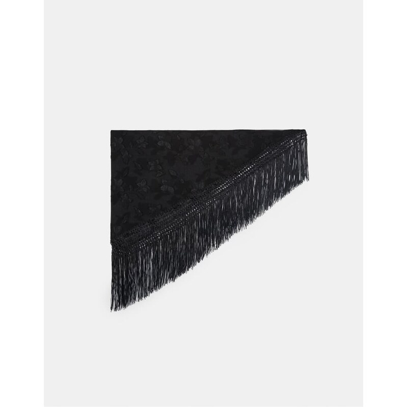 Stradivarius Fringed floral pareo in black