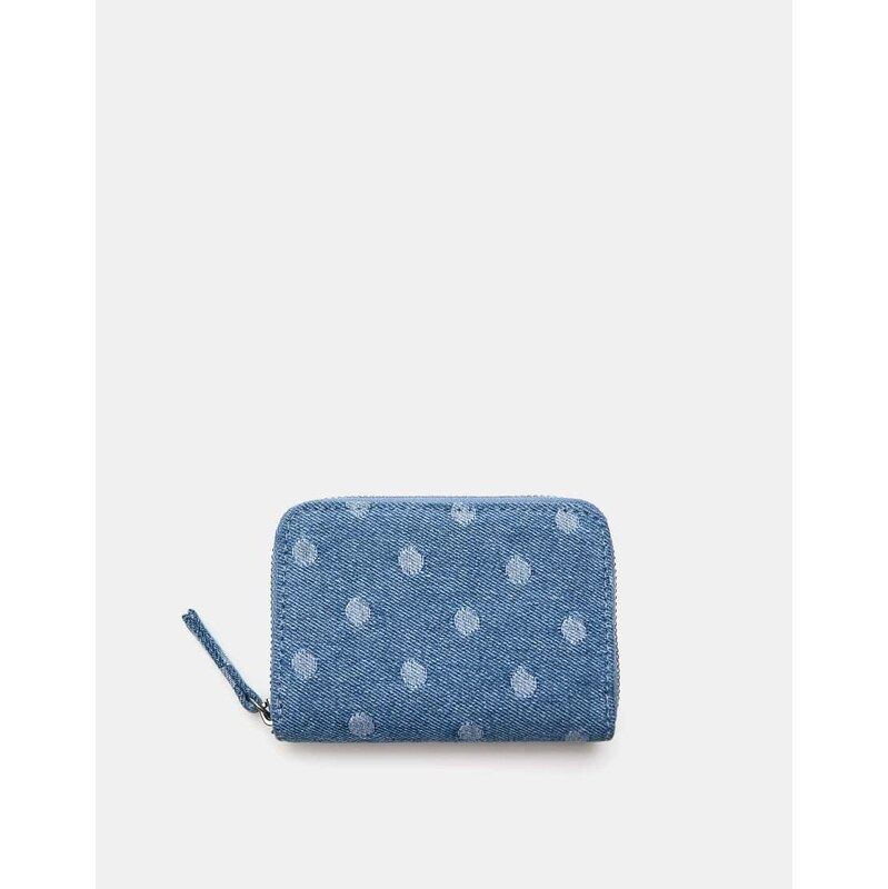 Pull&Bear Denim polka dot wallet in blue