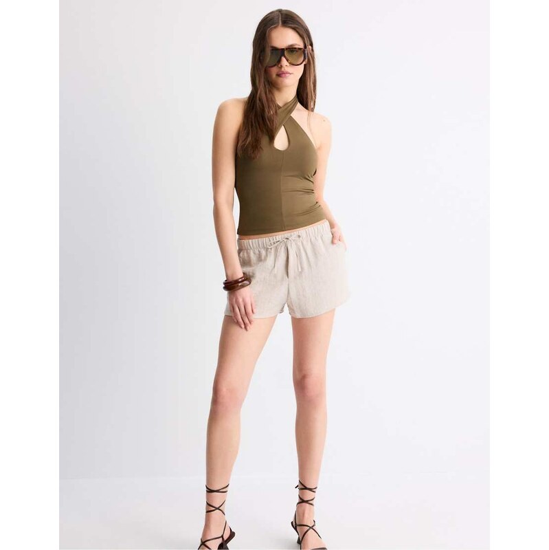 Stradivarius Rustic shorts in stone-White