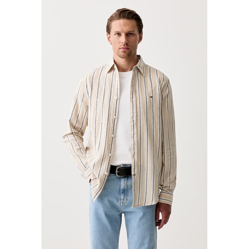 Tommy Jeans košile pánská se lnem