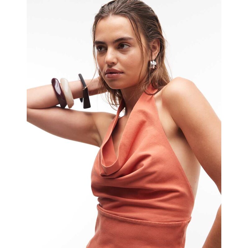 Gina Tricot soft halterneck top in dark orange