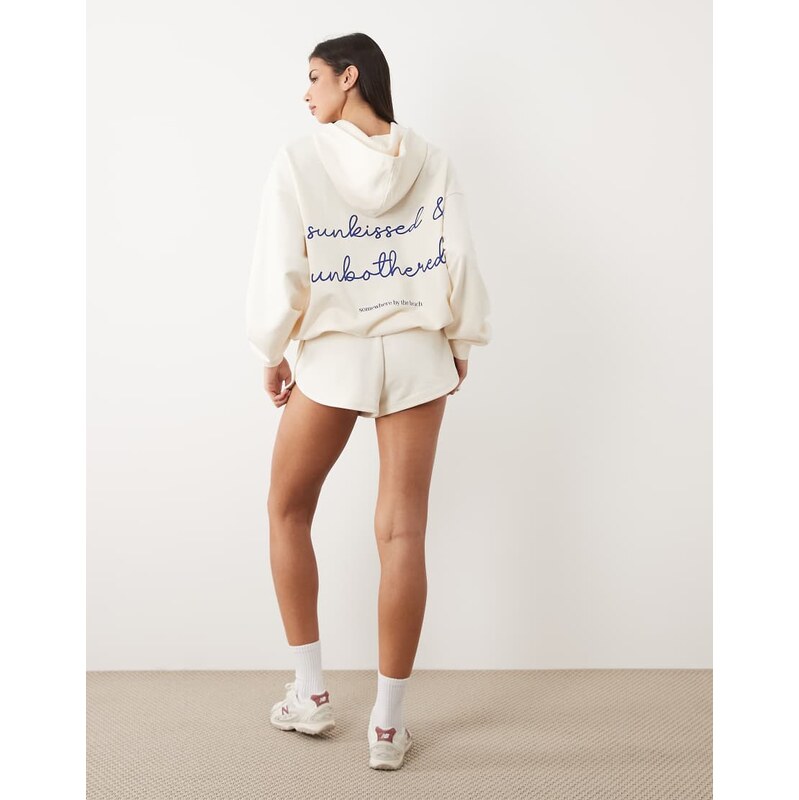Gina Tricot co-ord blue back graphic hoodie in off white