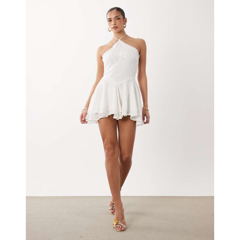 Gina Tricot embroidery mini dress in white
